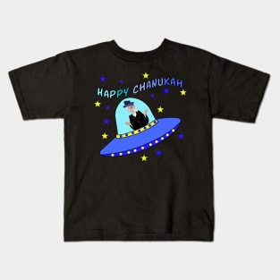 Happy Chanukah Flying Rabbi in Spaceship Kids T-Shirt